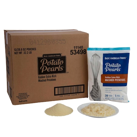 Baf Potato Pearls Golden Extra Rich Mashed Potatoes Seasoned 29.6 oz. Pouch, PK12 53498